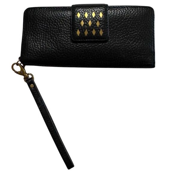 Fossil Issue No 1954 Genuine Black Leather Diamond Studded Wallet - Picture 1 of 14